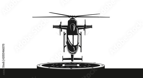 Εκτύπωση καμβά Front view illustration of a modern compound helicopter hovering above a landing pad