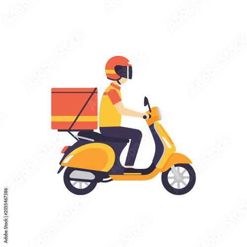 Canvas-taulu Delivery man riding a scooter with a large box on the back.