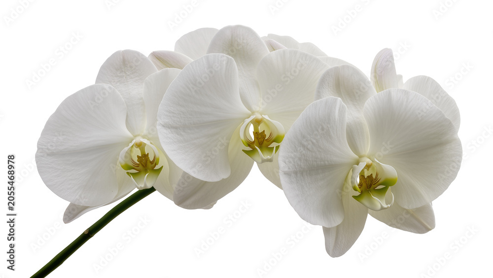 Fototapeta premium Isolated elegant phalaenopsis orchid flowers on a stem, showcasing natural beauty, grace, and fresh bloom.