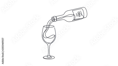 Cuadro en lienzo Minimalist line art of wine being poured from bottle into glass, elegant and simple