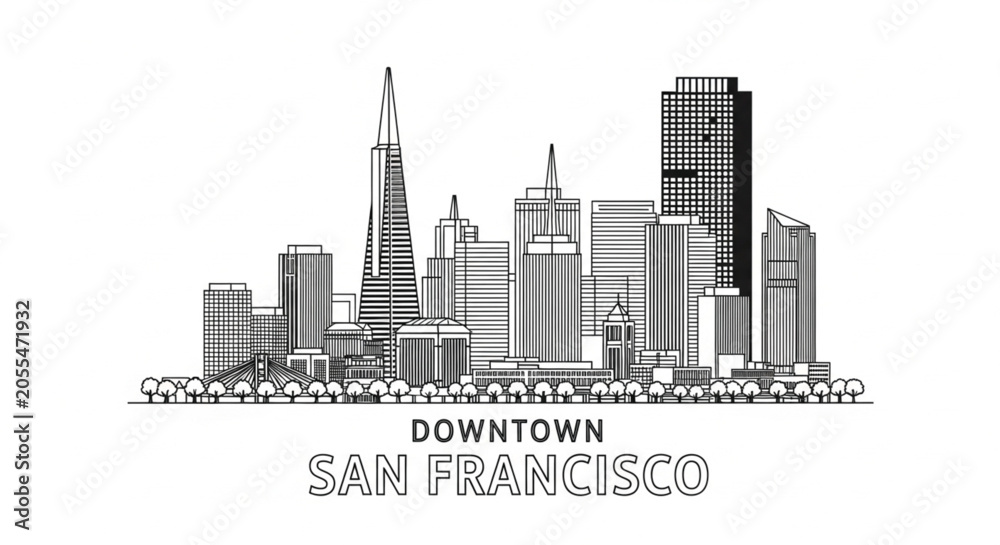 Obraz premium San Francisco city skyline illustration downtown.