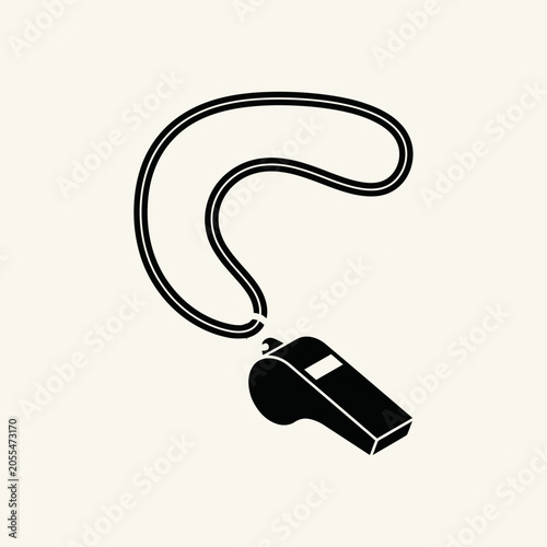 Bild auf Leinwand Black Whistle with Cord Attached.