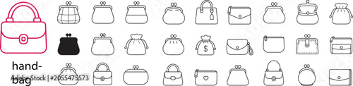 Photos Handbag and Purse Line Icons Set Featuring Fashion Wallets Clutches Coin Pouches