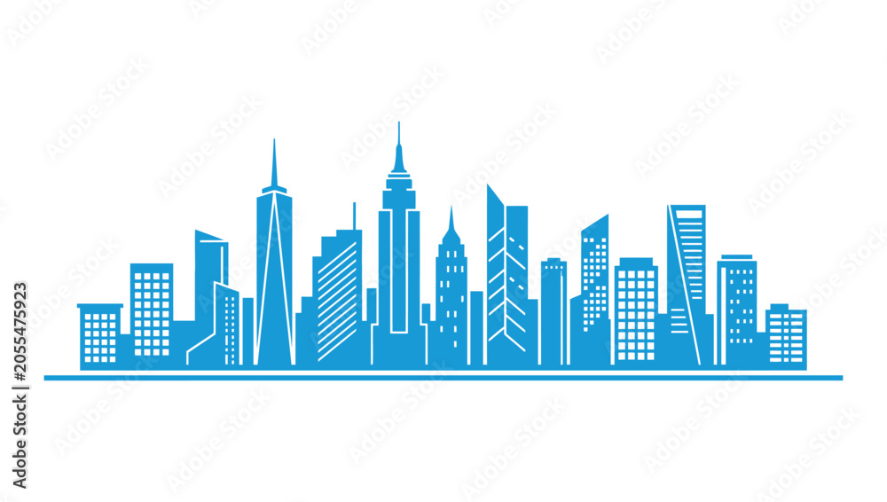 Fototapeta premium Blue city skyline silhouette