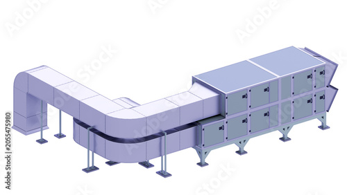 Air Handling AHU. Back and slightly upward view. 3D rendering isolated on white background. Ideal for professionals, educational, engineering, industrial design