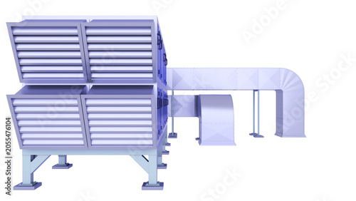 Air Handling AHU. Front view. 3D rendering isolated on white background. Ideal for professionals, educational, engineering, industrial design