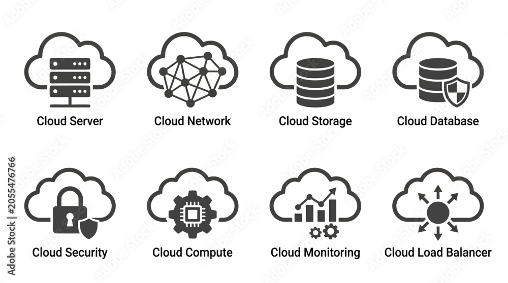 Fototapeta premium Various cloud computing icons representing different services and functionalities in technology