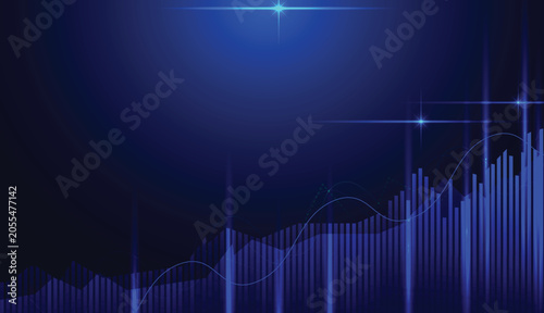 economy analysis stock market growth business graph with lines financial investment. vector light technology dark blue background.