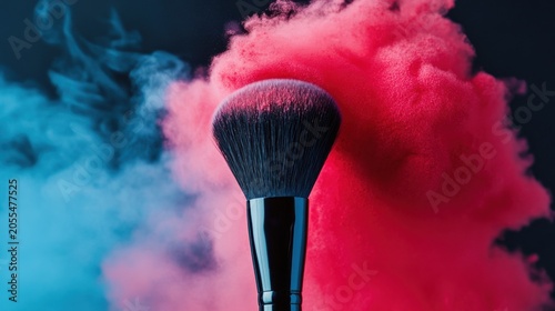 Vibrant makeup brush action studio setting photography dynamic environment close-up view beauty concept
