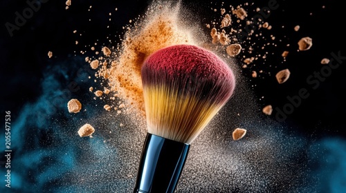 Makeup brush in action studio photography vibrant close-up beauty concept