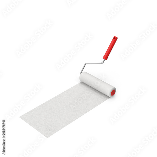 white paint roller with red handle 3d render