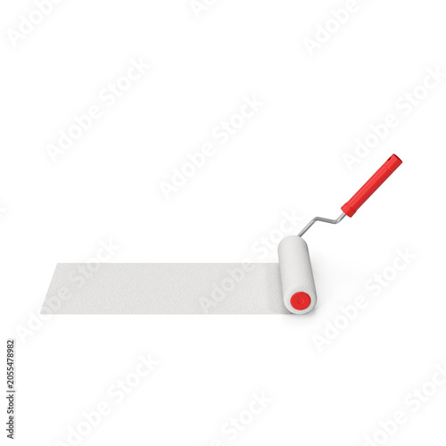 white paint roller with red handle 3d render