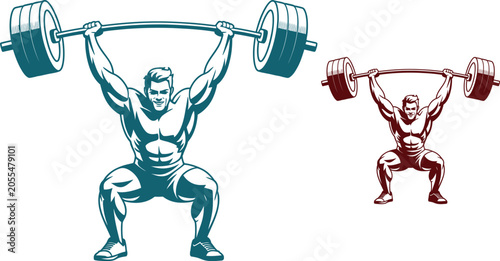 Vector weightlifters, gym icons, fitness illustrations, athletic graphics