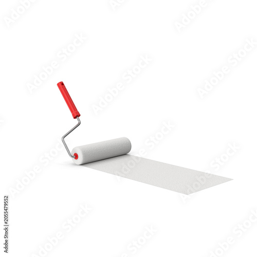 white paint roller with red handle 3d render