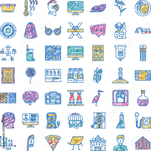 Konstfotografi Assorted collection of sketchy vector icons representing various everyday object