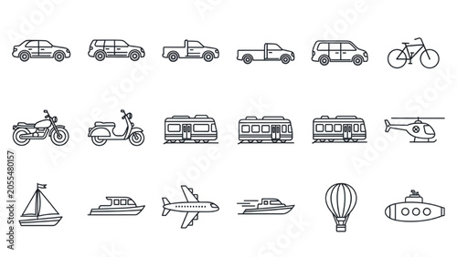 Φωτογραφία Vector Icon Sheet of Various Transportation Vehicles on Land and Air