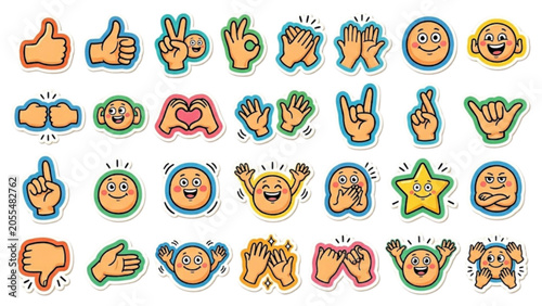 Positive Vibes Sticker Collection – Cartoon Hand Signs and Playful Character Elements