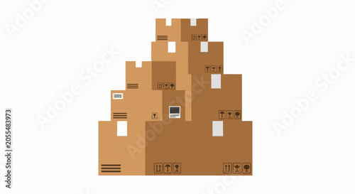 Pile of Cardboard Shipping Boxes with Delivery Labels Flat Vector Illustration for Logistics and E-commerce