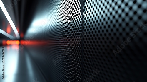 Abstract Metal Mesh Background with Red Lights.
