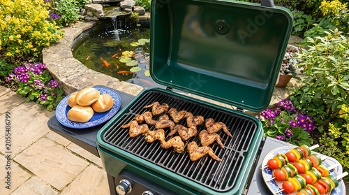 Delicious Barbecue Chicken and Skewers on a Summer Vacation
