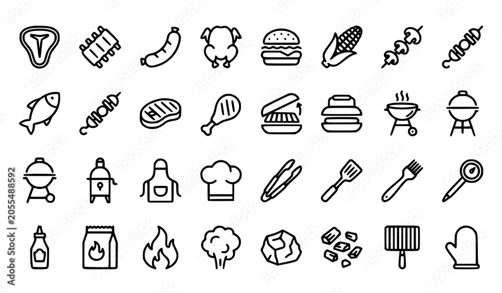 Fototapeta premium Fast Food Restaurant and Cooking Line Icons Collection Vector