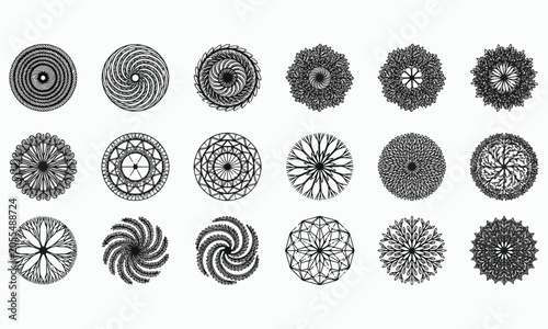 Landscape Architecture Tree Top View Symbols Set with 2D Master Plan Mandala Pattern Icons and Vector Foliage Line Art