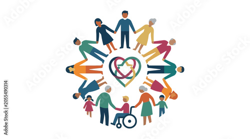 Diverse people holding hands heart.