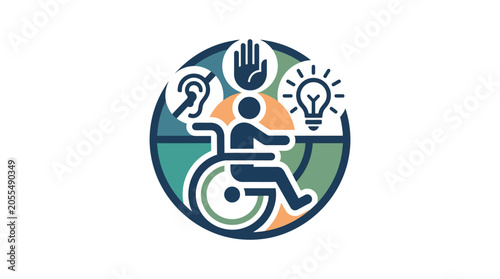 Disability awareness symbol in circle.