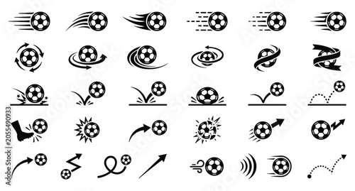 Schilderij op canvas Football game icon set vector illustration of ball kick bounce hit spin path loo