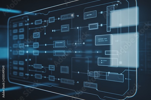 Futuristic Circuit Board Design with Blue Neon Lines