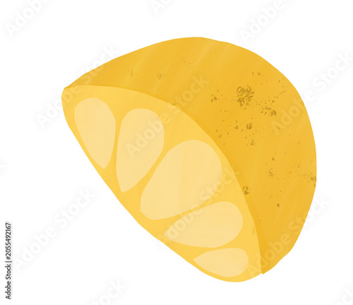 Gouache Collage half Lemon,  Citrus Isolated on Transparent Background