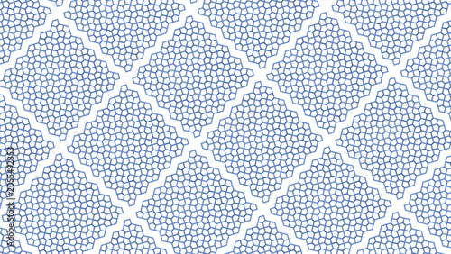 Foto Seamless geometric pattern with blue dots and diamond grid structure on light ba