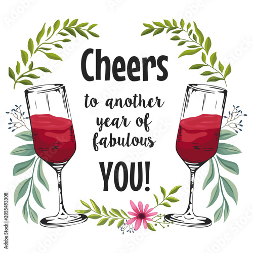 The phrase Cheers to another year of fabulous YOU!, an illustration for holiday New Year's cards