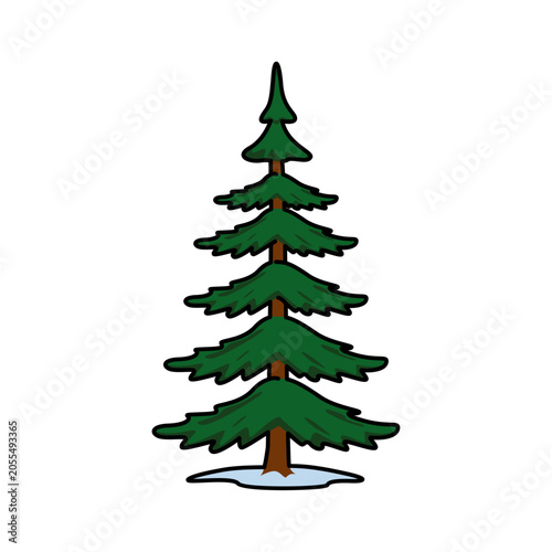 Vector illustration of a cartoon fir tree with a line outline.   Element for winter design  