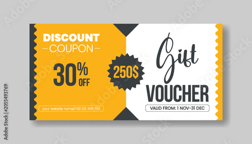 Obraz na płótnie Discount coupon and gift voucher layout in yellow and black featuring thirty per