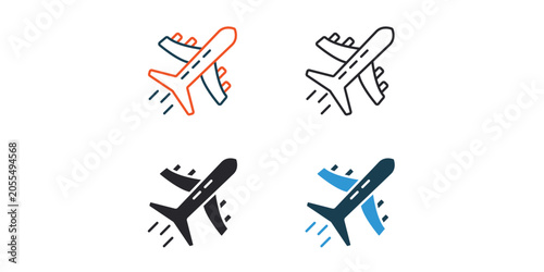 plane icons outline and Flat Style,transparent background