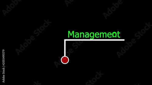 Text management icon and black background 4k motion video animation.