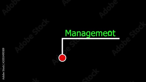Text management icon and black background 4k motion video animation.