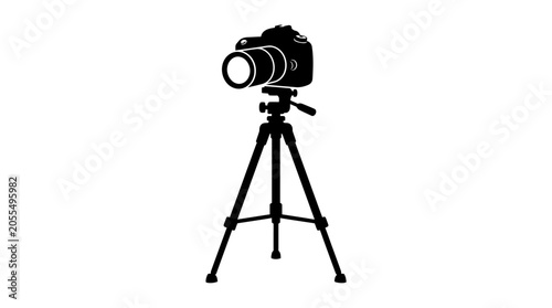 Cuadro en lienzo Minimalist black silhouette of professional camera on a tripod.