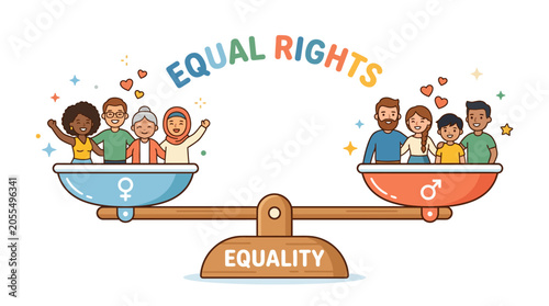 Fotografia Gender equality scale balancing men and women figures.
