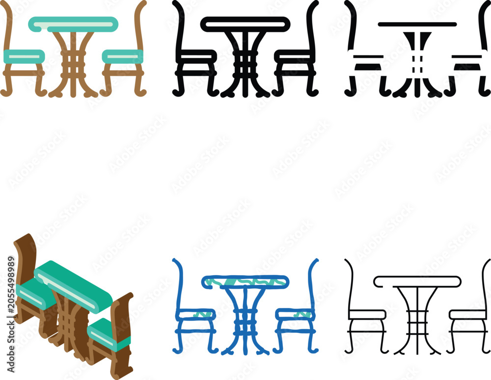 Naklejka premium bistro set outdoor furniture color mix icon vector. bistro set outdoor furniture sign. isolated symbol illustration