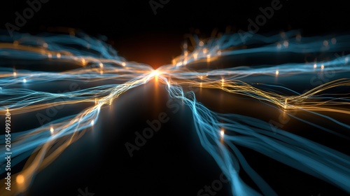 A marketing campaign system runs on its own, with many channel streams branching out from one glowing source in a dark space.