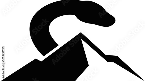 Mythical Serpent Over Mountain Peak Silhouette Logo Design