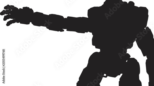Illustration of a large robot standing with its arm extended, on a white background