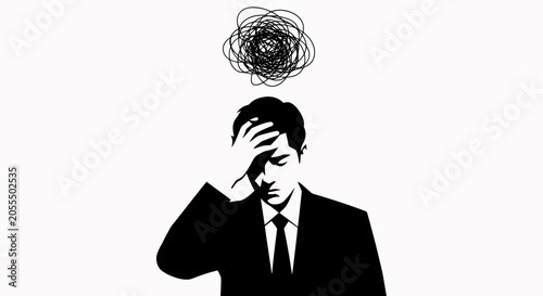 Tableau sur toile Overwhelmed Businessman Struggles With Complex Mental Entanglement
