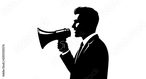 Tableau sur toile Silhouette of a Man Speaking Into a Megaphone.