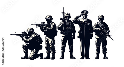 Quadro su tela Silhouette of United Military Personnel Standing in Formation.