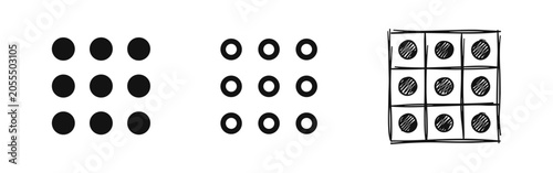 Obraz na plátne Nine Dots Menu Grid Icons Set in Filled, Outlined, and Hand-Drawn Styles
