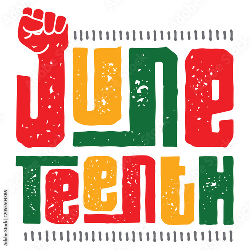 Bilde på lerret Juneteenth Typographic Text Design with Raised Fist Icon in Pan African Colors