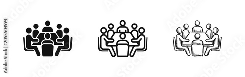 Tableau sur toile Business Meeting Icon Set, Team Collaboration at Conference Table, Group Discuss